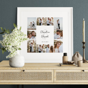 Elegant modern minimal fotokollage bröllop poster