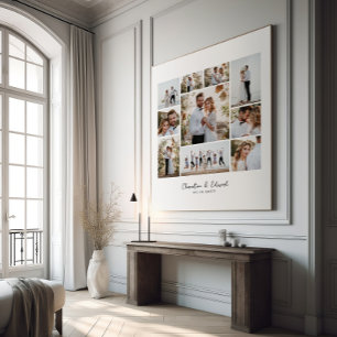 Elegant modern minimal fotokollage bröllop poster
