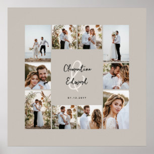Elegant modern minimal fotokollage bröllop poster