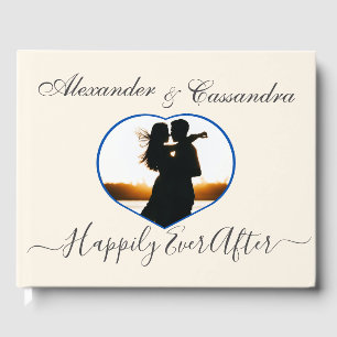 Elegant Modern Minimal Ivory Bröllop Photo Heart Gästböcker