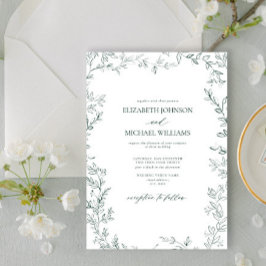 Elegant Modern Minimal Löv Emerald Grönt Bröllop Inbjudningar