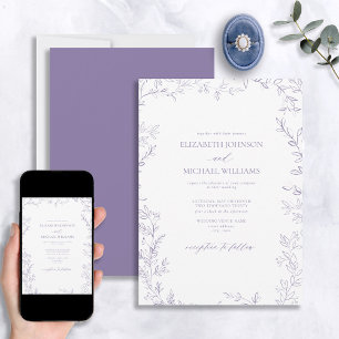 Elegant Modern Minimal Löv Lavender Bröllop Inbjudningar
