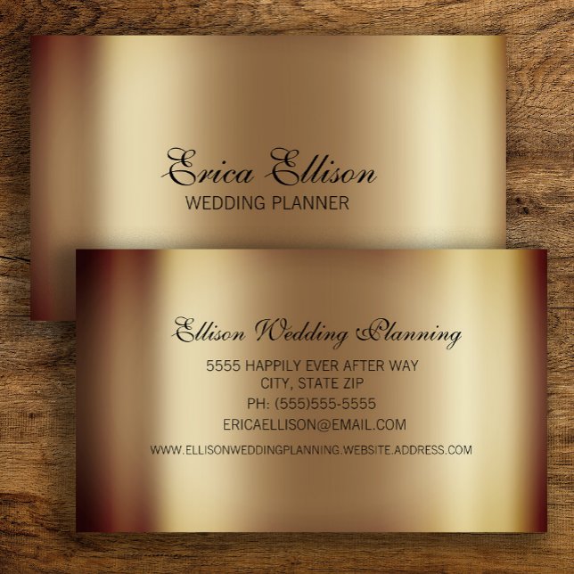 Elegant Modern Minimal Metallic Guld Bröllop Visitkort (Elegant metallic gold business card)