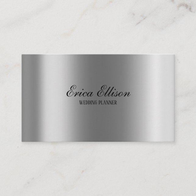 Elegant Modern Minimal Metallisk Silver Bröllop Visitkort (Framsida)