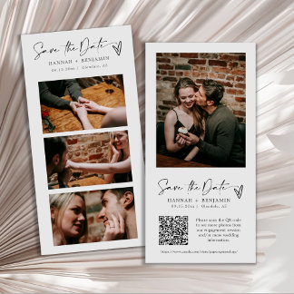 Elegant Modern Minimal Photo Booth Strip QR-kod Spara Datumet