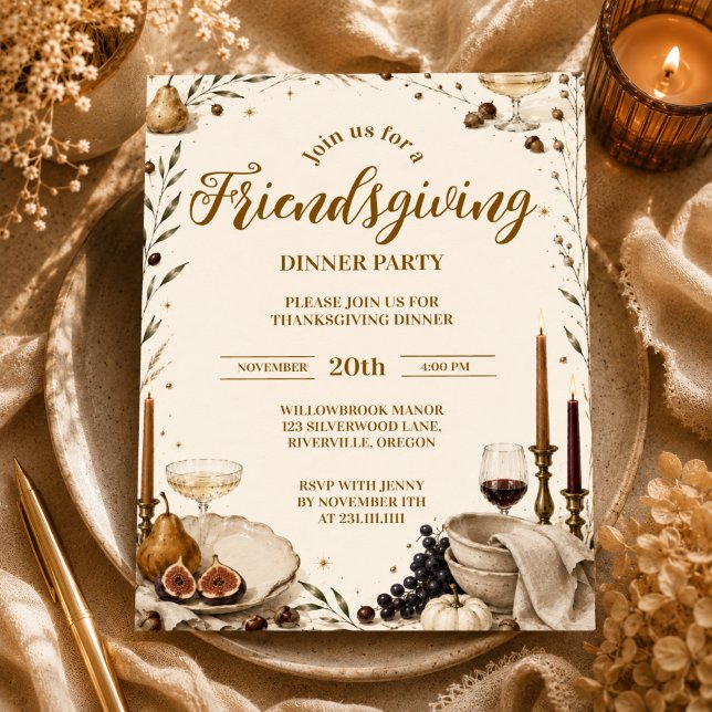 Elegant Modern Minimal Vännernas Thanksgiving-midd Inbjudningar (Skapare uppladdad)