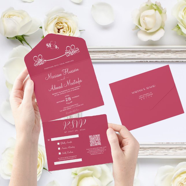Elegant Modern Minimal Viva Magenta Islamic Nikah (all in one islamic wedding invitation)