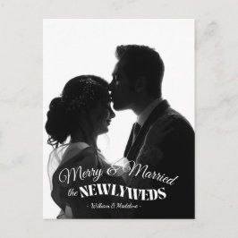 Elegant Modern Minimalist Black And White Newlywed Helg Vykort