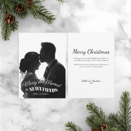 Elegant Modern Minimalist Black And White Newlywed Julkort