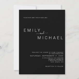 Elegant Modern Minimalist Black Bröllop Inbjudningar