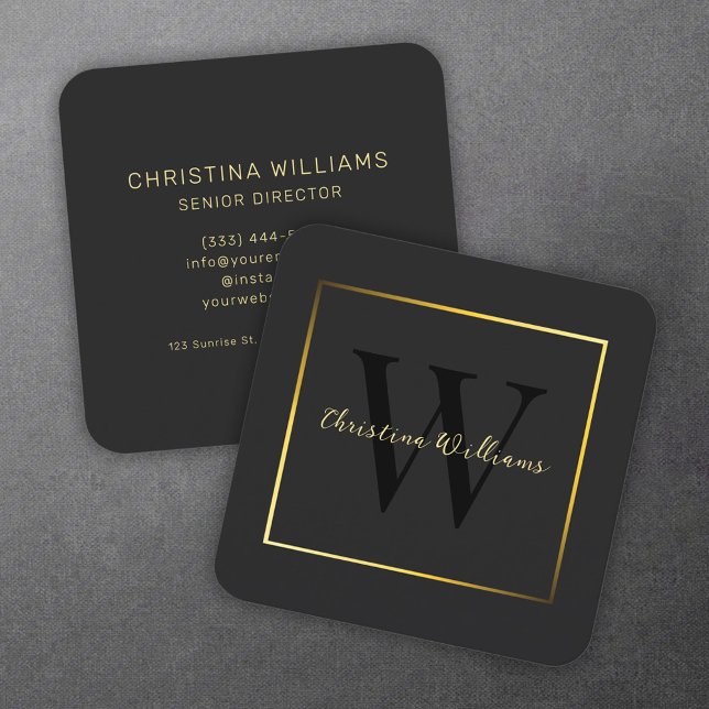 Elegant Modern Minimalist Black Guld Professionell Fyrkantigt Visitkort (Elegant Modern Minimalist Black Gold Professional Square Business Card)