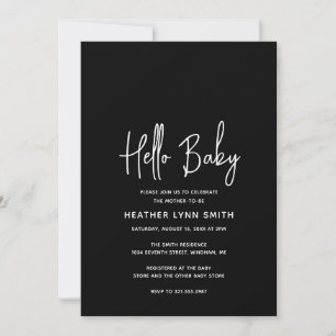 Elegant Modern minimalist Black Hej Baby Shower Inbjudningar