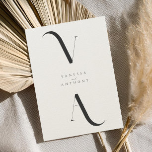 Elegant Modern Minimalist Black och Ecru Bröllop Inbjudningar