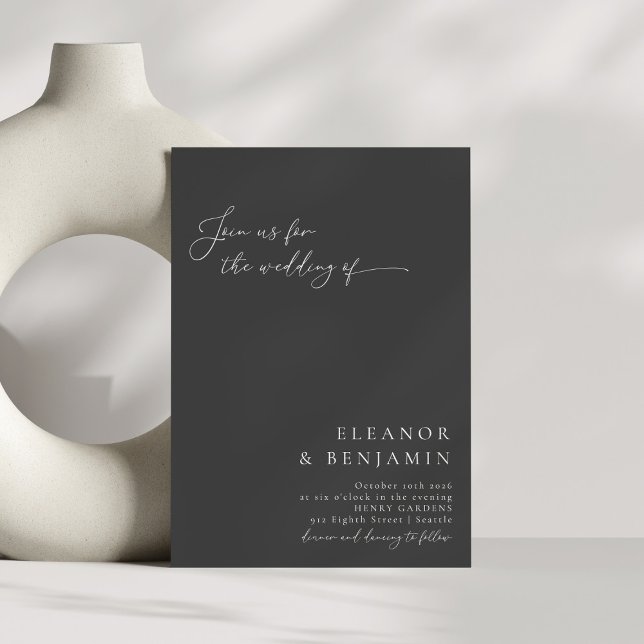 Elegant Modern Minimalist Black Script Bröllop Inbjudningar (Skapare uppladdad)