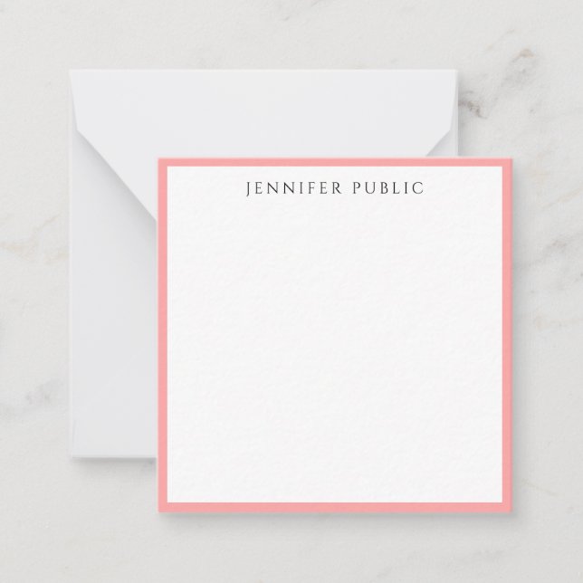 Elegant Modern Minimalist Blush Pink & White Name Anteckningskort (Framsida)