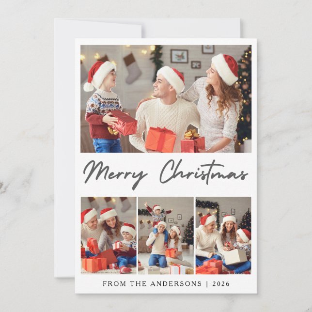 Elegant Modern Minimalist Christmas Family Photo Julkort (Framsida)