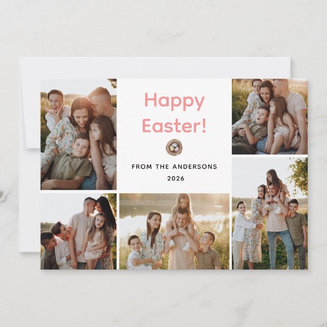Elegant Modern Minimalist Happy Easter 5 Photo Julkort (Framsida)
