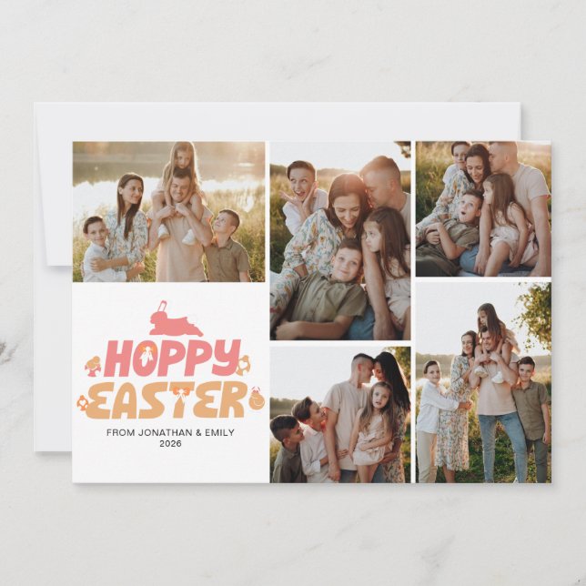 Elegant Modern Minimalist Happy Easter 5 Photo Julkort (Framsida)