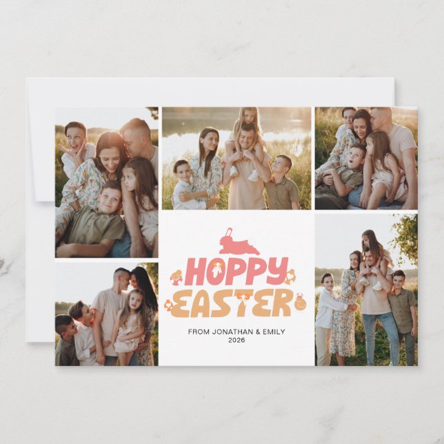 Elegant Modern Minimalist Happy Easter 5 Photo Julkort (Framsida)