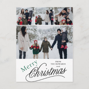 Elegant Modern Minimalist Jul Familj 4 Foto Helg Vykort