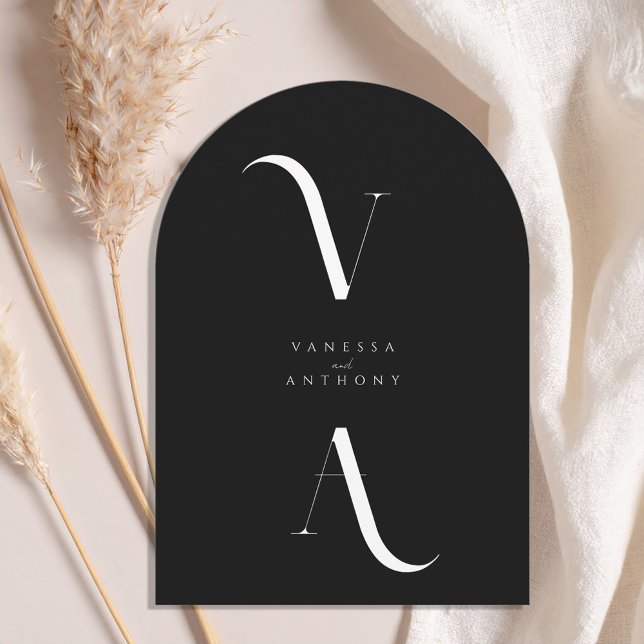 Elegant Modern Minimalist Monogram Arch Bröllop Inbjudningar (Skapare uppladdad)