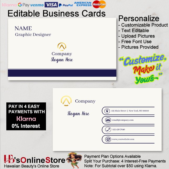 Elegant Modern Minimalist Navy Blue Cream Pearl Visitkort (Elegant Modern Minimalist Navy Blue Cream Pearl Business Card.)