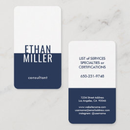 Elegant Modern Minimalist Navy Blue White Lodrät Visitkort