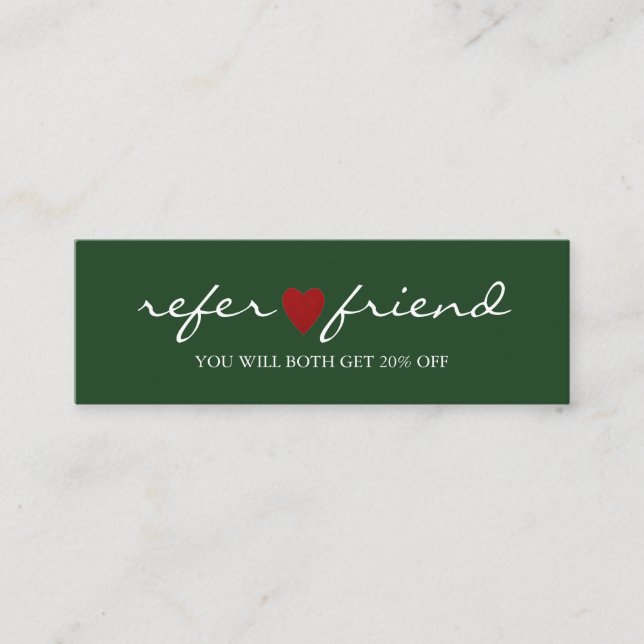 Elegant Modern Minimalist Red Heart Referral Card Mini Visitkort (Framsida)