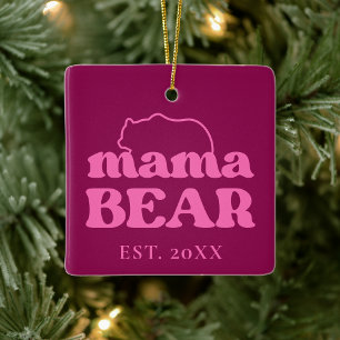 Elegant Modern Minimalist Rosa Mamma Björn Stylish Julgransprydnad Keramik