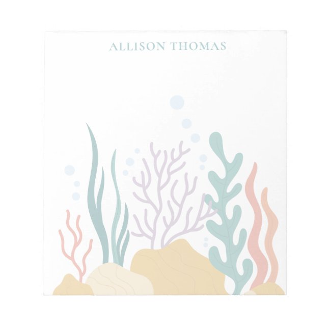 Elegant Modern Minimalist Tropical Sea Monogrammed Anteckningsblock (Framsida)
