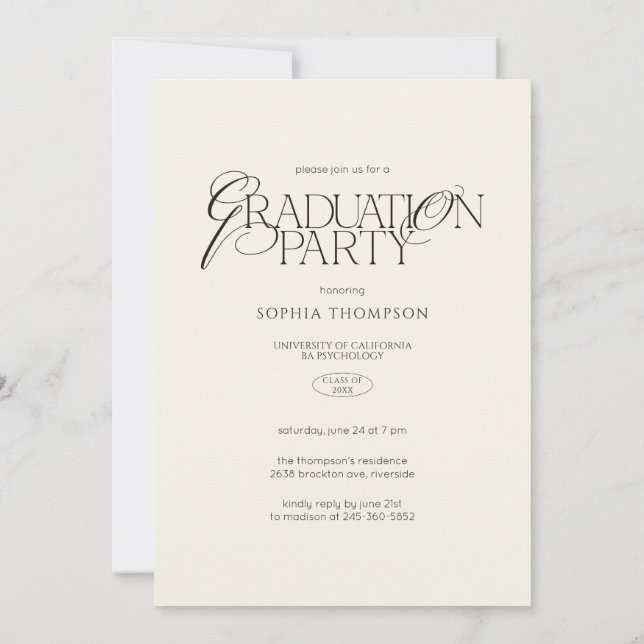 Elegant Modern Minimalist Typography Graduation Inbjudningar (Baksida)