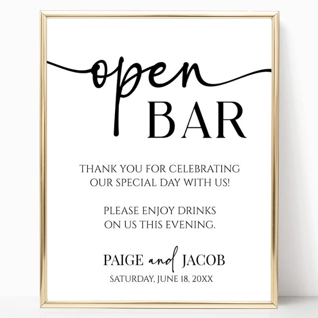 Elegant Modern Minimalistisk Bröllop Open Pub-sign Poster (Skapare uppladdad)
