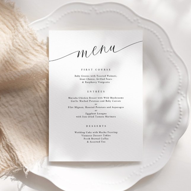 Elegant Modern minimalistisk bröllopsmottagning Meny (Elegant Modern Simple Wedding Menu with Thank You on Back)