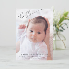Elegant Modern Minimalistisk Hej Baby Foto Födelse Meddelande