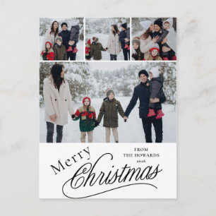 Elegant Modern Minimalistisk Jul Familj 4 Foto Helg Vykort