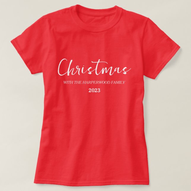 Elegant Modern minimalistisk julfamilj Namn T Shirt (Design framsida)