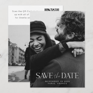 Elegant Modern Minimalistisk kalligraffoto QR Spara Datumet