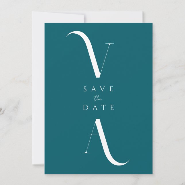Elegant Modern minimalistisk Mörk Teal Bröllop Spara Datumet (Framsida)