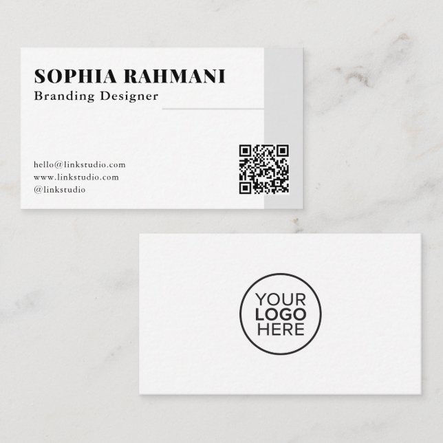 Elegant Modern minimalistisk QR-kod svart vit Visitkort (Fram/baksida)