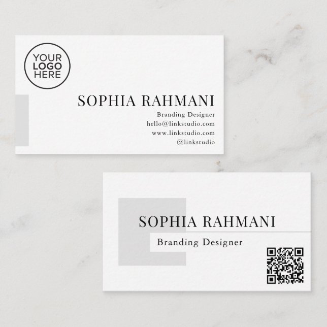 Elegant Modern minimalistisk QR-kod svart vit Visitkort (Fram/baksida)