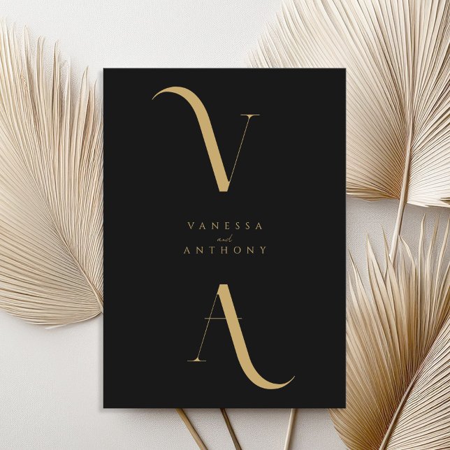 Elegant Modern minimalistisk svart och Guld Bröllo Inbjudningar (Skapare uppladdad)