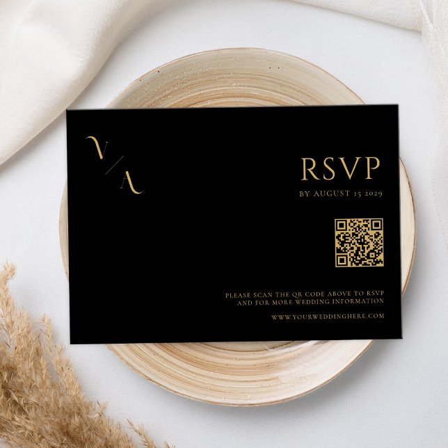 Elegant Modern minimalistisk svart och Guld Bröllo OSA Kort (Skapare uppladdad)