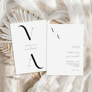 Elegant Modern Minimalistisk Svart och Vit Bröllop Inbjudningar