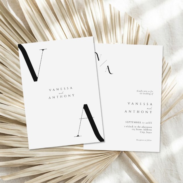 Elegant Modern Minimalistisk Svart och Vit Bröllop Inbjudningar (Skapare uppladdad)