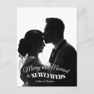 Elegant Modern Minimalistisk Svart Och Vit Nygift Helg Vykort