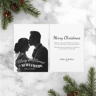 Elegant Modern Minimalistisk Svart Och Vit Nygift Julkort