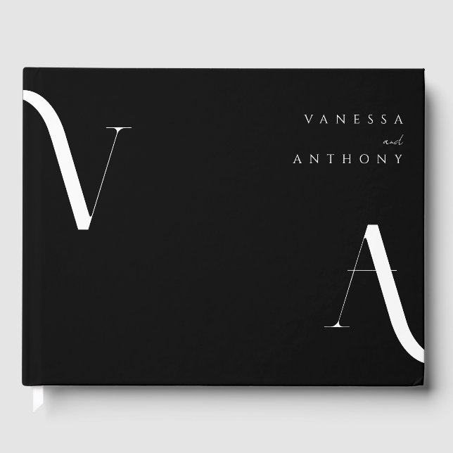 Elegant Modern minimalistisk svart och vitt Bröllo Gästböcker (Framsida)