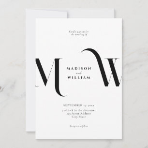 Elegant Modern minimalistisk svart och vitt Bröllo Inbjudningar
