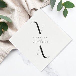 Elegant Modern minimalistisk svart och vitt Bröllo Pappersservett