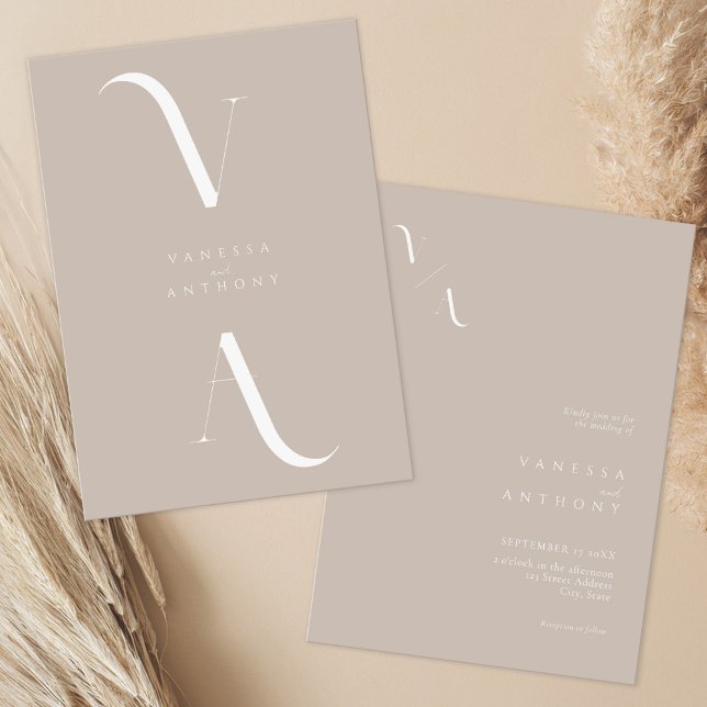 Elegant Modern minimalistisk Taupe Bröllop Inbjudningar (Skapare uppladdad)
